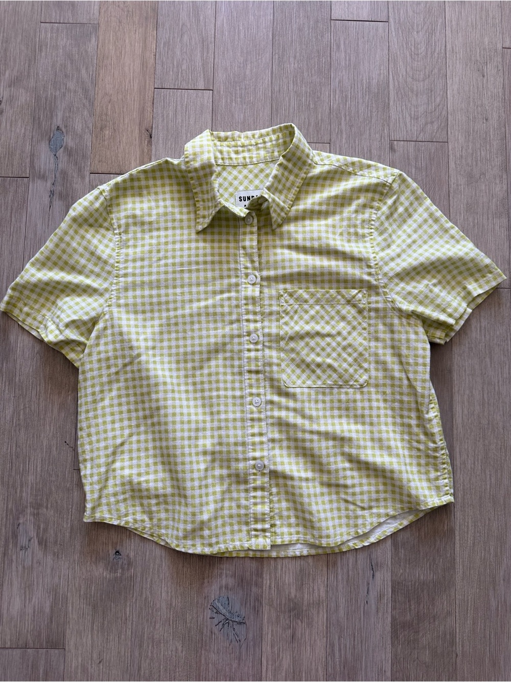 Sunday Best Linen Cotton Green Short-Sleeve Button-Down Shirt Size Small